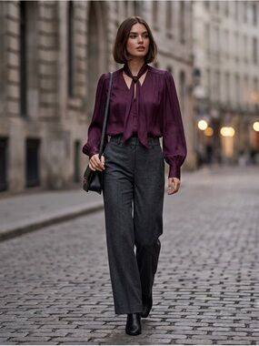PAIGE Tie-Neck Blouse in Deep Plum- Size Woman’s Small